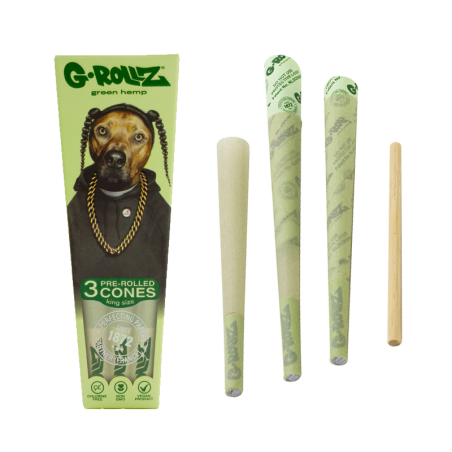 G-Rollz Pets Rock Rap Organic Green Hemp King Size Cones - 3er Pack